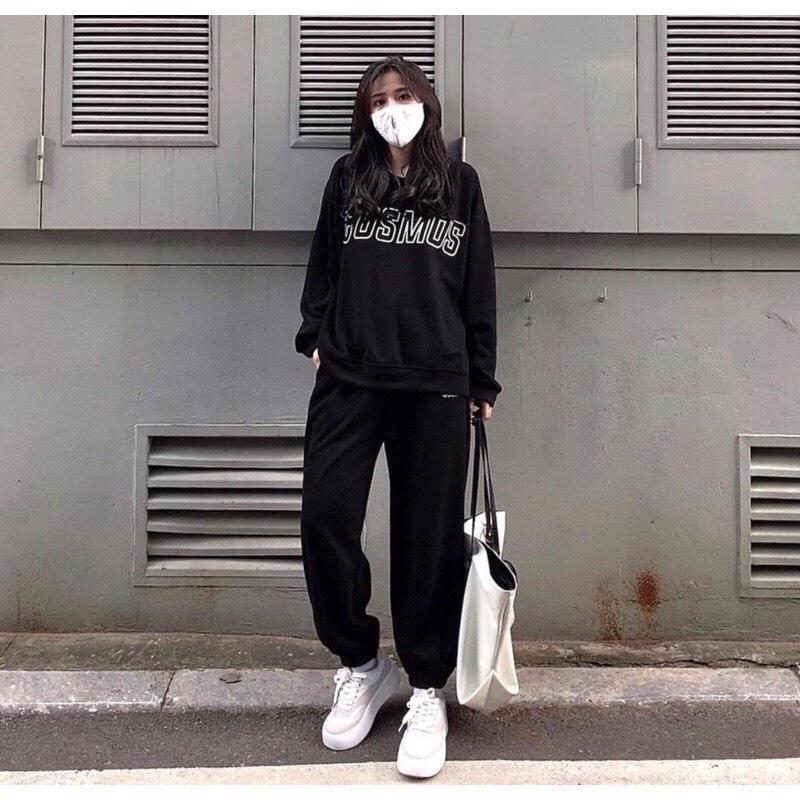 Set Bộ Nỉ Cosmos Unisex Áo Nỉ Kèm Quần Jogger Ống Boom Dáng Rộng