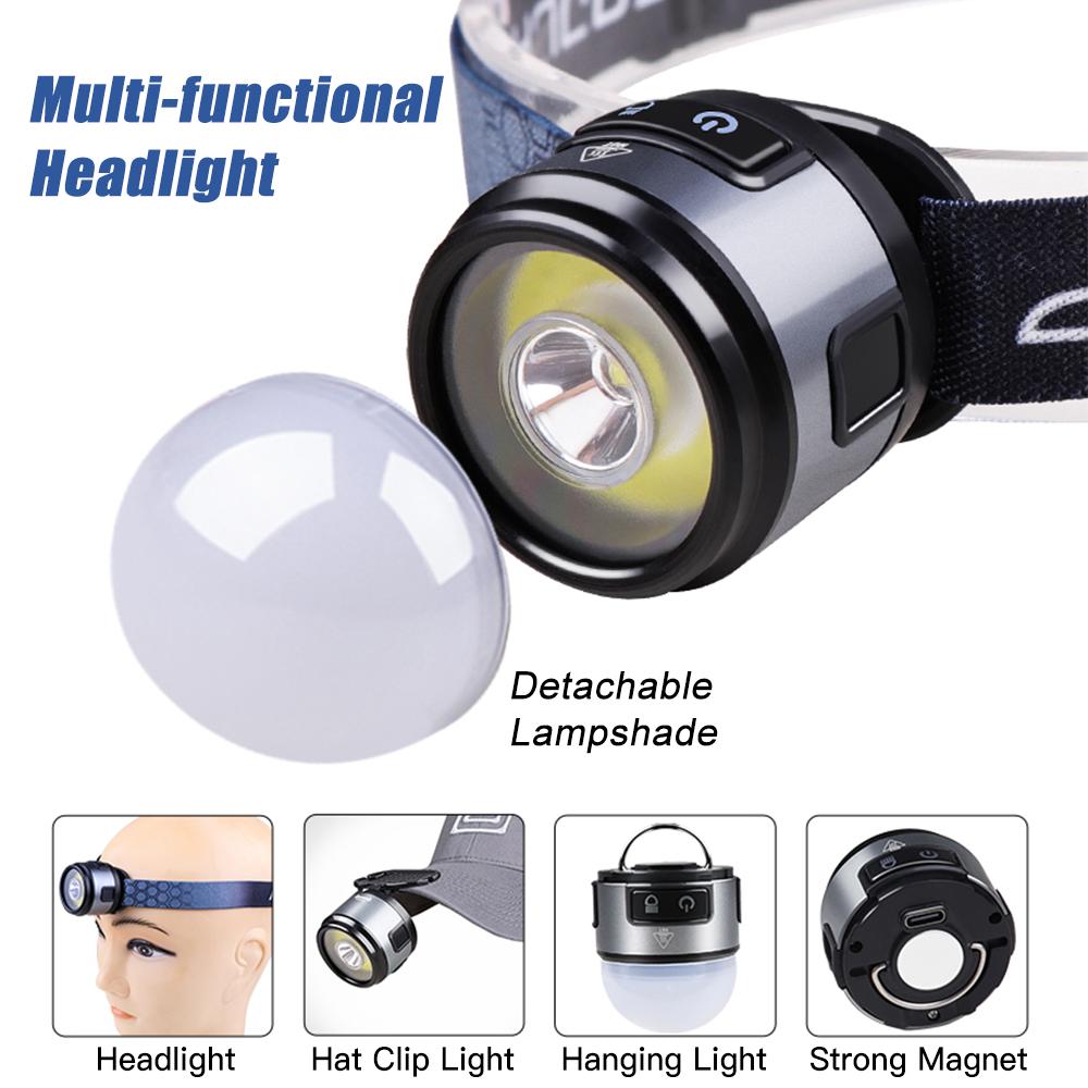 Super Bright LED Head Lamp Outdoor Rechargeable Flashlight Headlamp Work Light with Hat Clip and Magnet for Camping Hiking Cycling Running Fishing