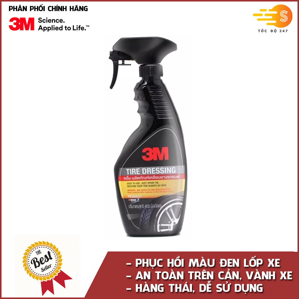 Chai Xịt Chăm Sóc Lốp Phục Hồi Cao Su 3M Tire Dressing PN39042LT (400ml) - Đen