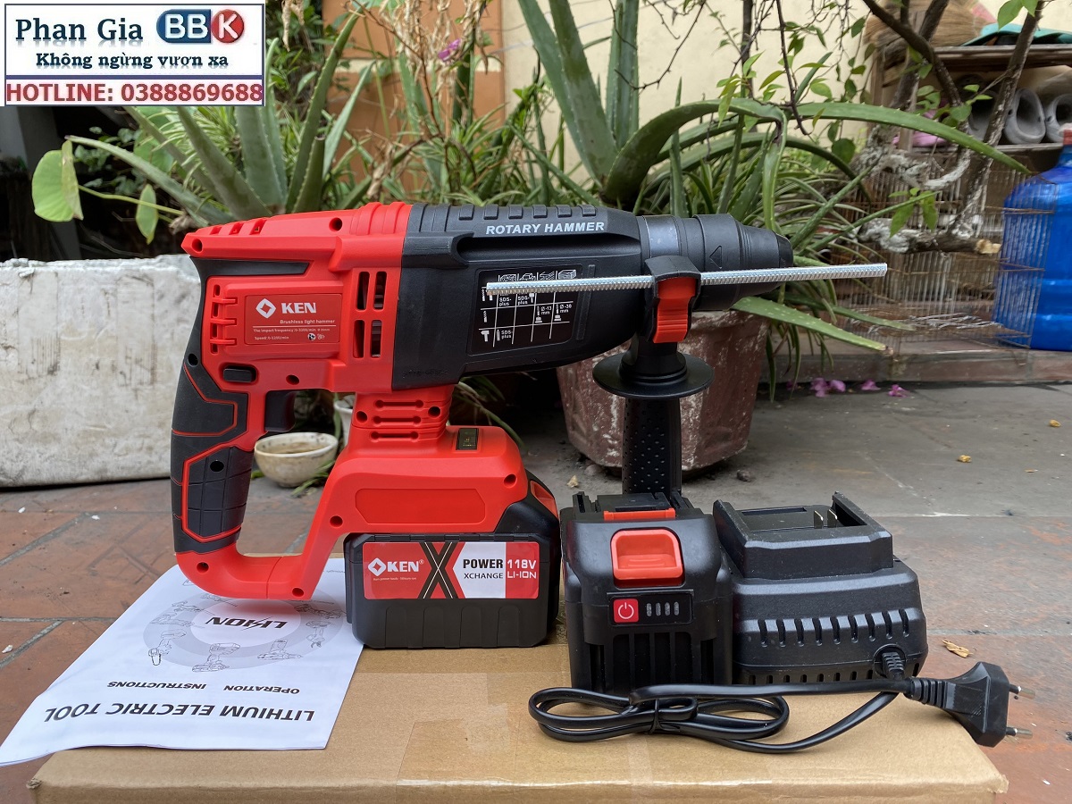 Máy Khoan Đục Bê Tông 199V - 3 Chức Năng: Khoan, khoan búa, đục - Động Cơ Không Chổ Than 100% Lõi Đồng