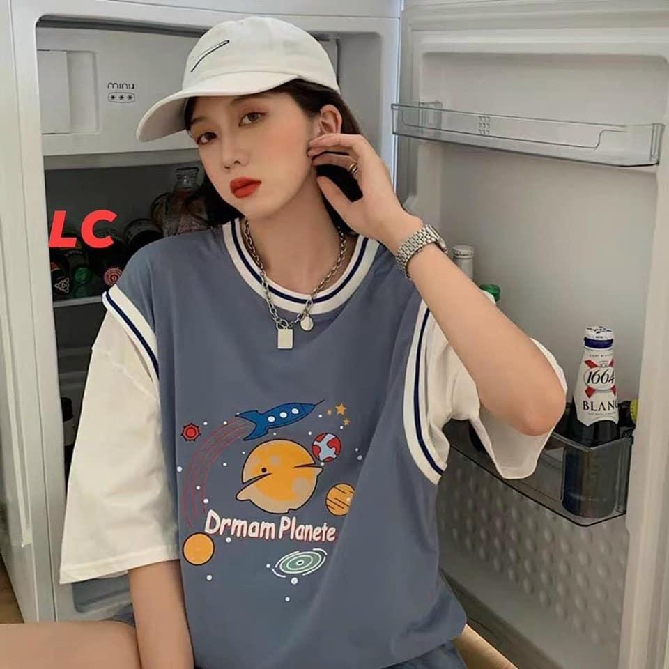 ÁO THUN UNISEX FORM RỘNG TAY LỠ PHỐI TAY IN HỌA TIẾT