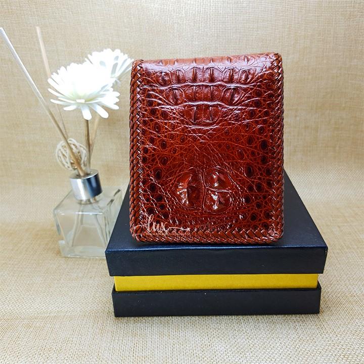 Ví Nam Da cá sấu LuxLeather LM1113 Đan Viền thủ công - Một mặt - Kiểu Ngang - Gù nguyên con