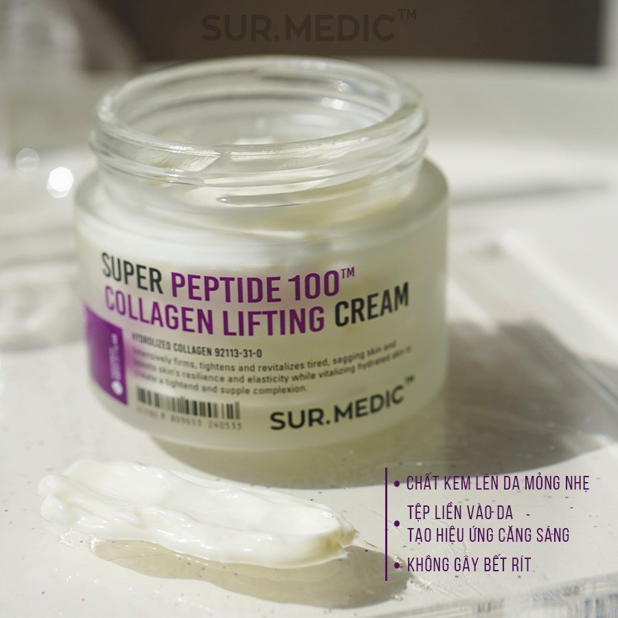 Kem dưỡng phục hồi trẻ hóa làn da Sur.medic+ Super Peptide 100tm Collagen Lifting Cream 50ml + Tặng Kèm 1 băng đô tai mèo (Màu Ngẫu Nhiên)