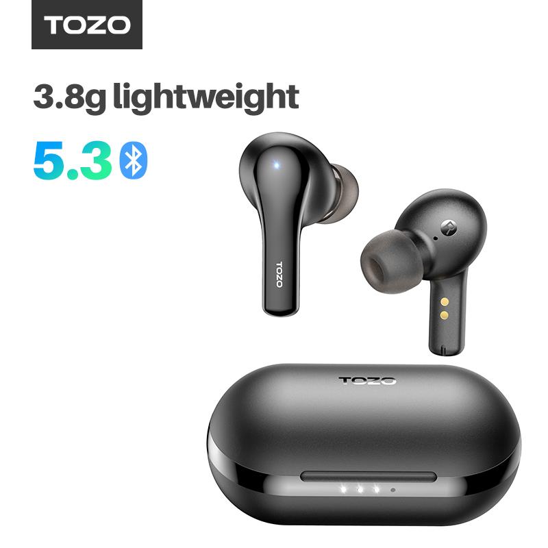 Tai nghe TOZO A2 Bluetooth 5.3, Tai nghe nhét tai không dây mini, Tai nghe nhét tai, Micrô tích hợp, Âm thanh sống động với hộp sạc Màu sắc: A2-Đen