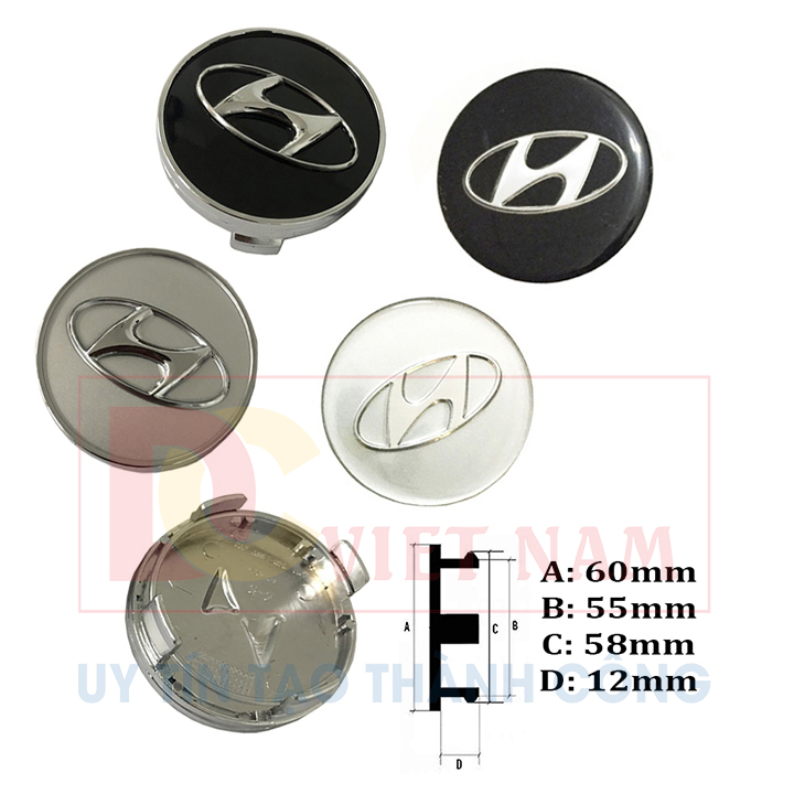 01 chiếc Logo chụp mâm, ốp lazang bánh xe dành cho ô tô Hyundai HY-60, Kích thước đường kính 60mm