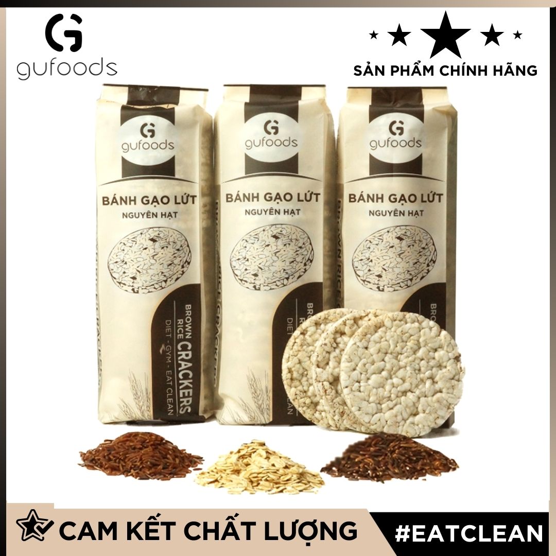 Bánh gạo lứt ăn kiêng GUfoods (510g = 54 bánh) - Mix 3 vị (Yến mạch + Nguyên bản + Huyền mễ) - Hỗ trợ Giảm cân, Tập Gym, Thực dưỡng, Eat clean (quà Tết)