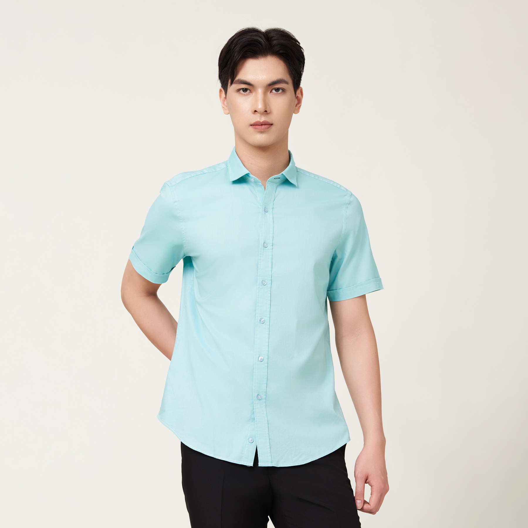 Áo sơ mi nam cộc tay vạt tôm dáng Regularfit May 10 mã 010120053 màu 108