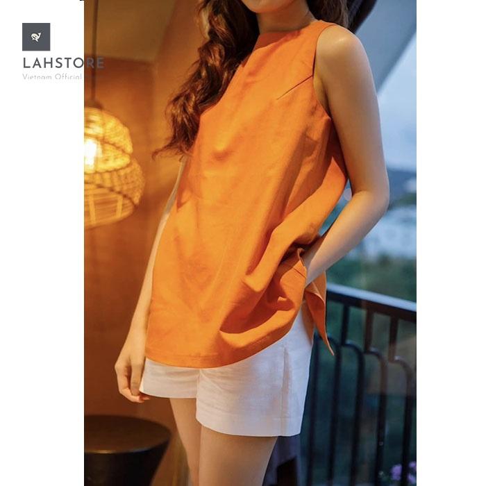 Bộ mặc nhà linen nữ form rộng sát nách trẻ trung LAHSTORE, chất vài linen mềm mát