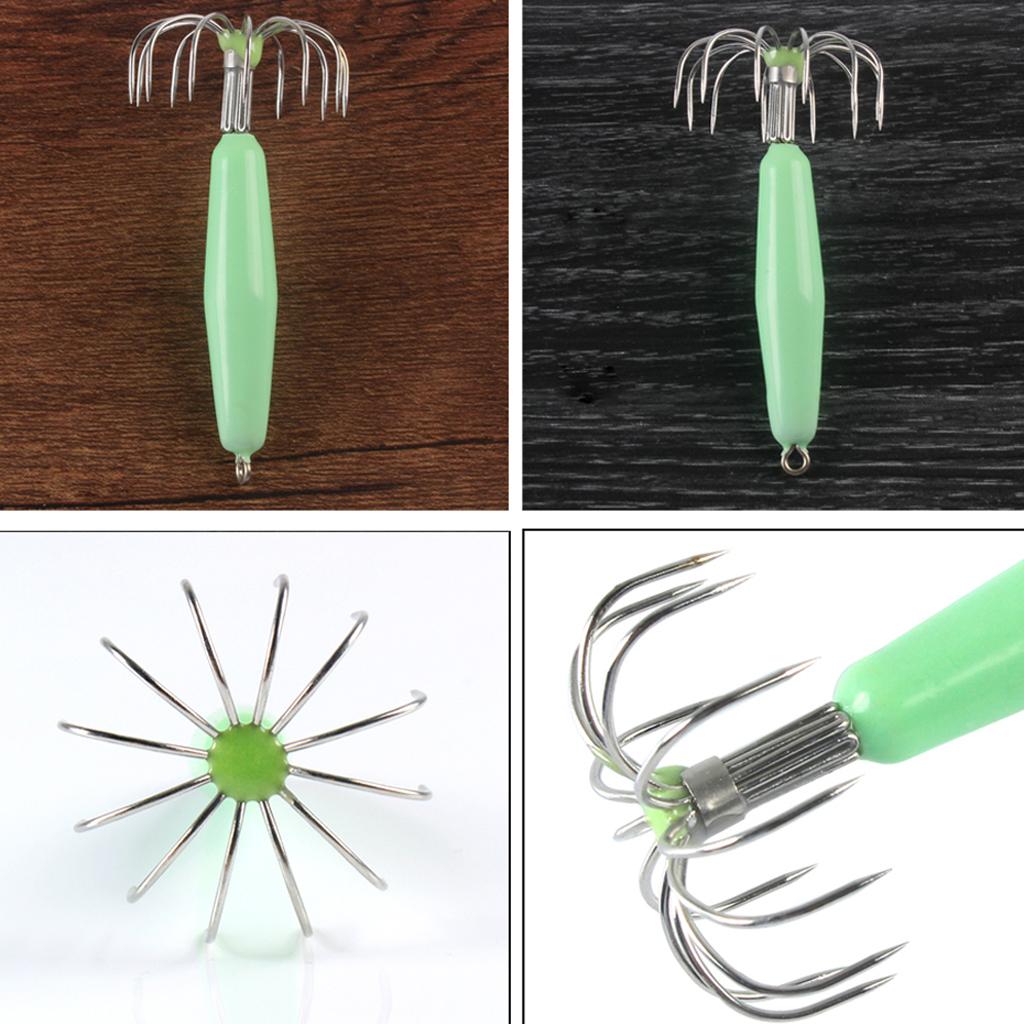 2xStainless Steel Luminous Squid Jig Hook Barrel Umbrella Octopus Hook 8.2cm