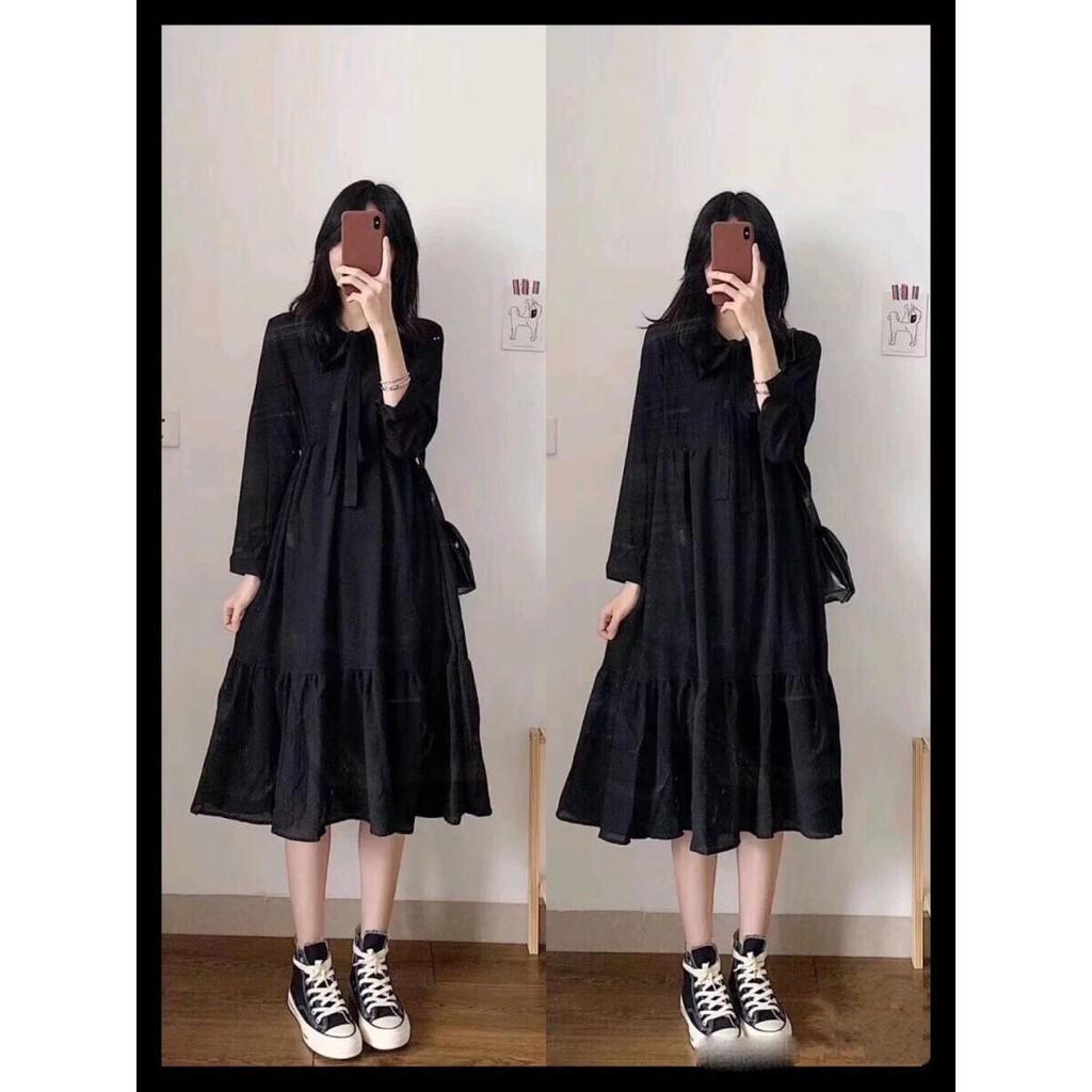 Đầm Babydoll Nơ Ngực Váy Nữ Babydoll Tay Bồng Dáng Suông