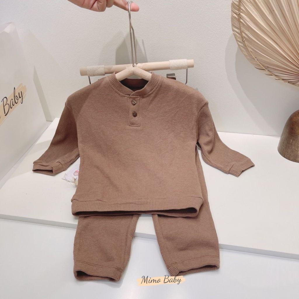 Bộ quần áo dài tay cổ trụ chất liệu cotton tổ ong mùa thu đông cho bé QA48 Mimo Baby