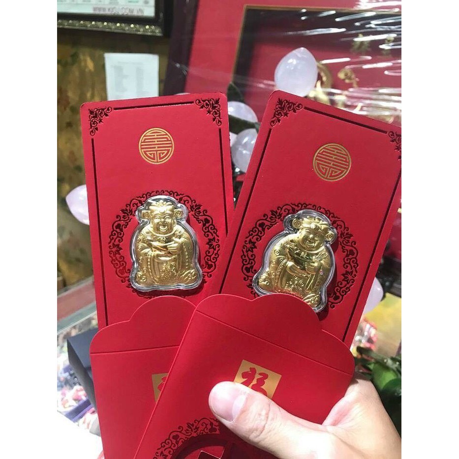 Bao lì xì NHUNG thần tài cao cấp mạ vàng 24K