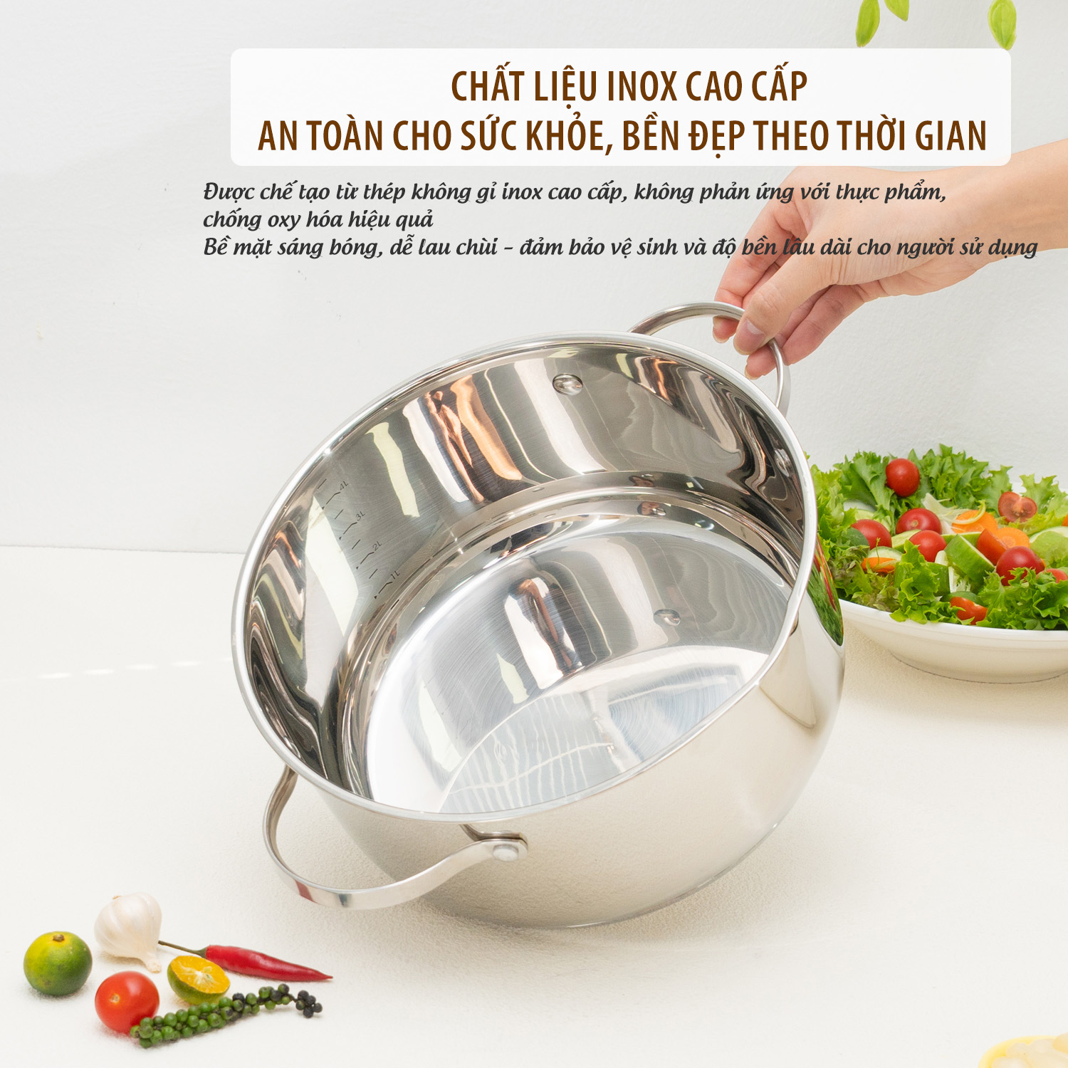 Bộ nồi inox 304 cao cấp 5 đáy Kalpen Lermat L1pro - Hàng chính hãng bảo hành 5 năm