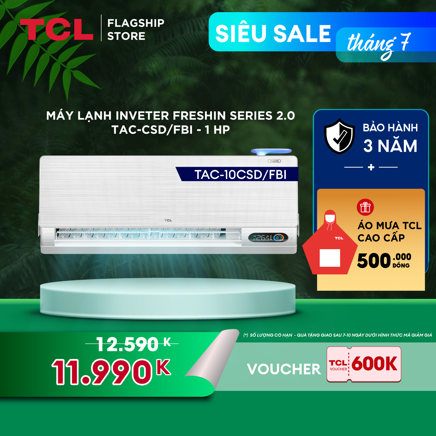 Máy lạnh 1HP Inverter TCL FreshIN series 2.0 TAC-10CSD/FBI - Lấy gió tự nhiên (Fresh Air) - Hàng chính hãng - Bảo hành 3 năm