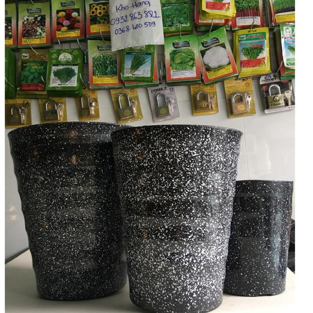 Chậu Hoa 2 cái Chậu vòng sóng đá đen, Chậu vòng tròn, chậu nhựa sóng tròn cao