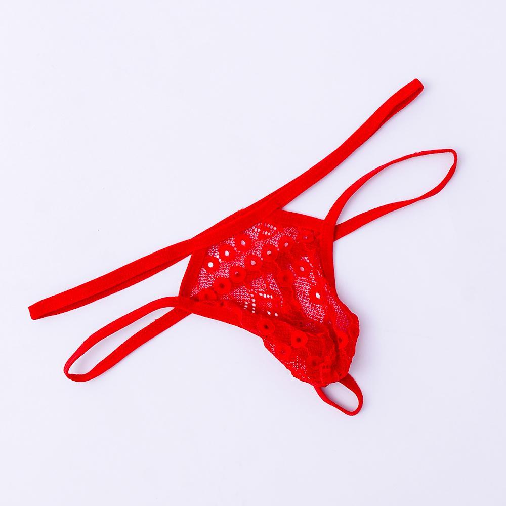 Men's Sexy Low Rise Underwear Lace Coins Double Belts See-through Briefs Thongs