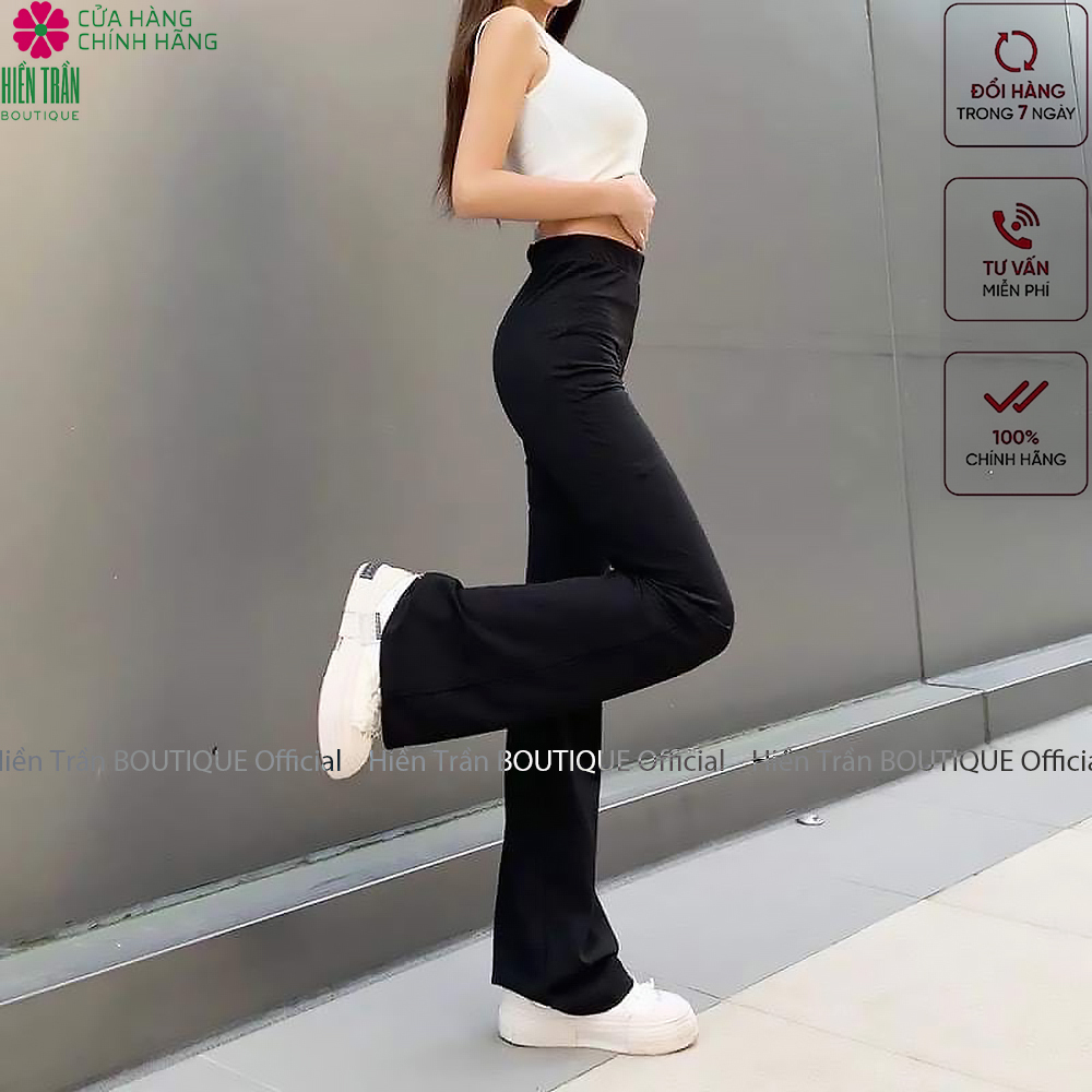 Quần ống loe Hiền Trần BOUTIQUE nữ lưng cạp cao co giãn form đẹp legging bigsize vải Umi Hàn dày dặn dáng dài