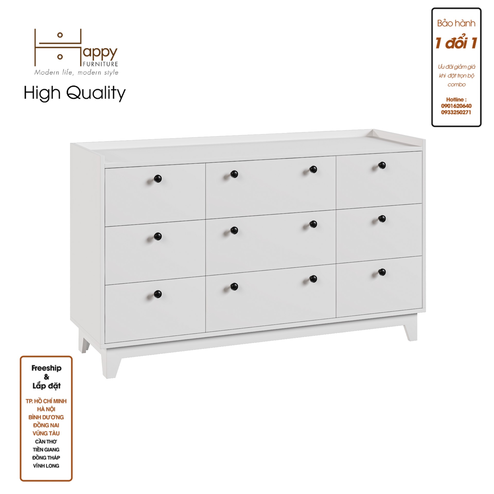 [Happy Home Furniture] KINA , Tủ đựng đồ 9 ngăn kéo , 140cm x 45cm x 84cm ( DxRxC), THK_072