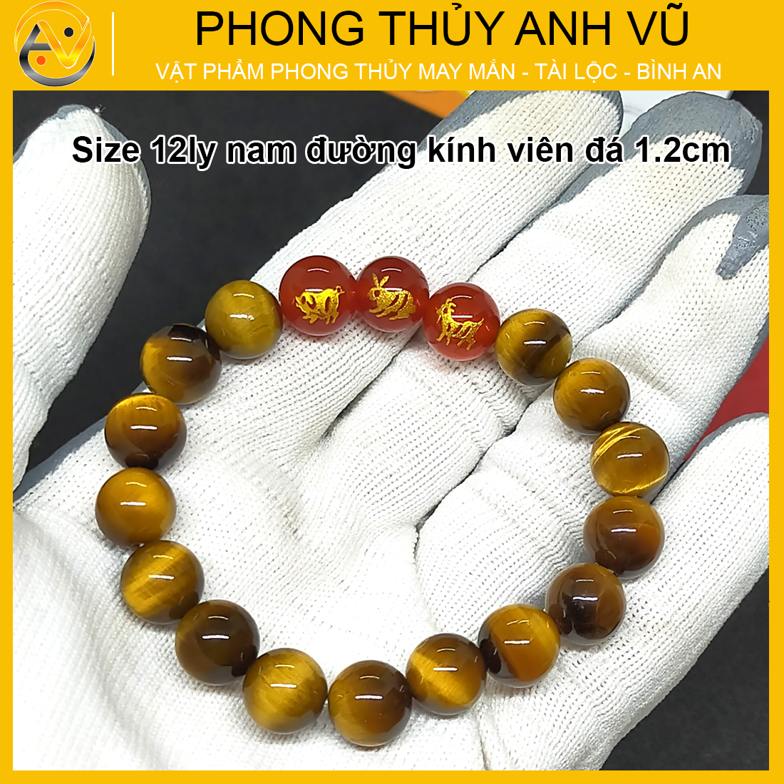 Vòng tay con giáp tam hợp hợi mão mùi đã khai quang - chất liệu mắt hổ vàng nâu tự nhiên - size 8 10 12ly - may mắn tài lộc - Vòng Tam Hợp Anh Vũ