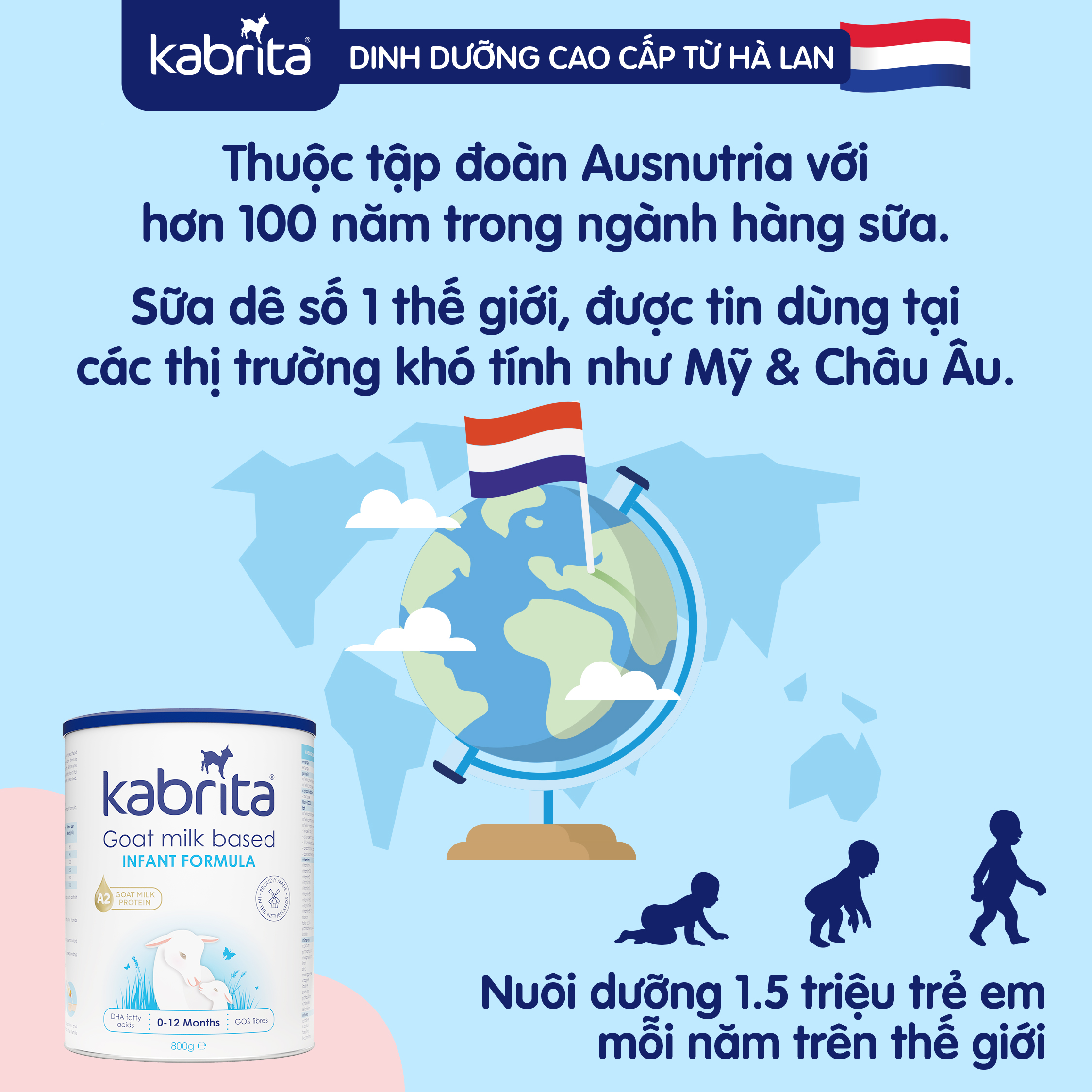 [TẶNG TÚI BỈM] COMBO 3 Sữa dê Kabrita số 1 cho trẻ- Lon 800g