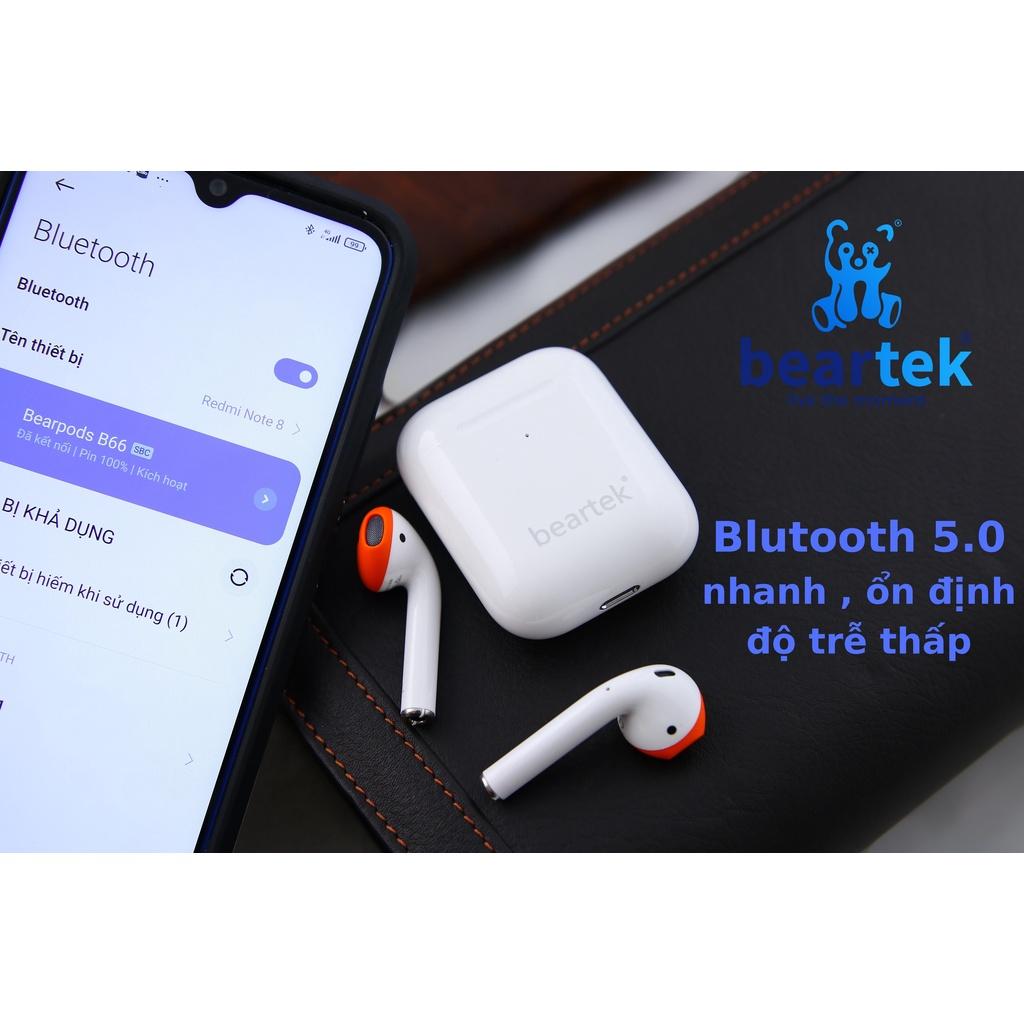 Tai nghe Bluetooth Beartek Bearpods B66 True Wireless có định vị, đổi tên, chạm cảm ứng, cửa sổ kết nối- Hàng chính hãng