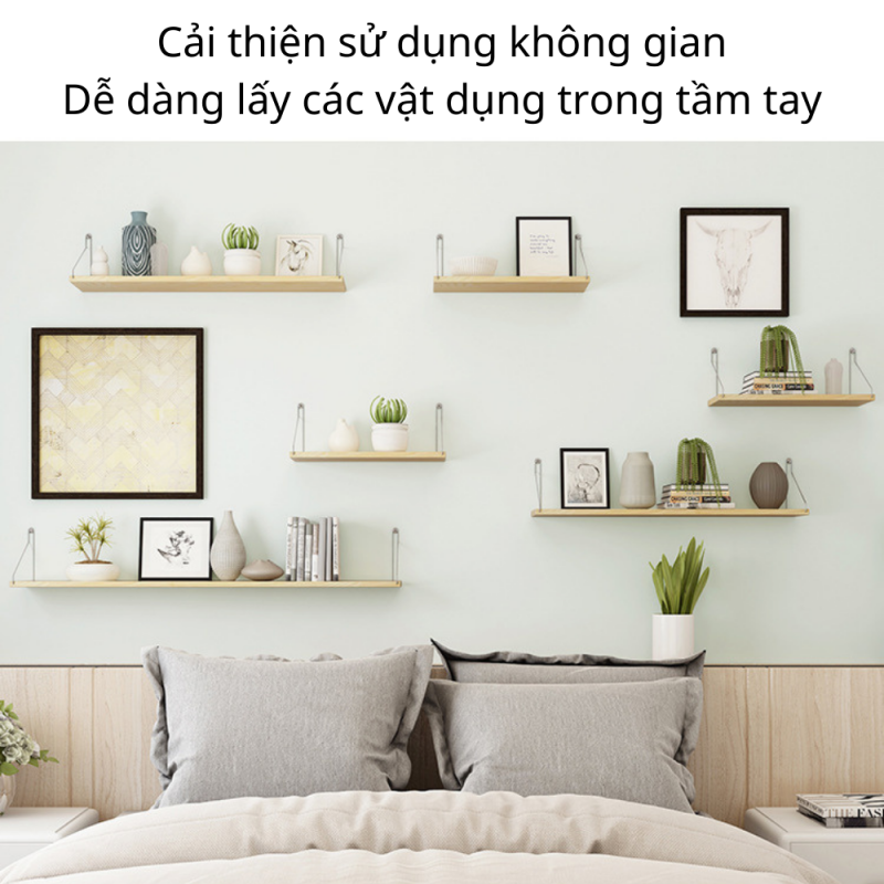 Kệ Treo Tường Gỗ Trang Trí FIVO Mã FB40 Không Cần Khoan Tặng Kèm Đinh 4 Chân Chắc Chắn, Dễ Dàng Treo Bằng 2 Cách với Móc Inox