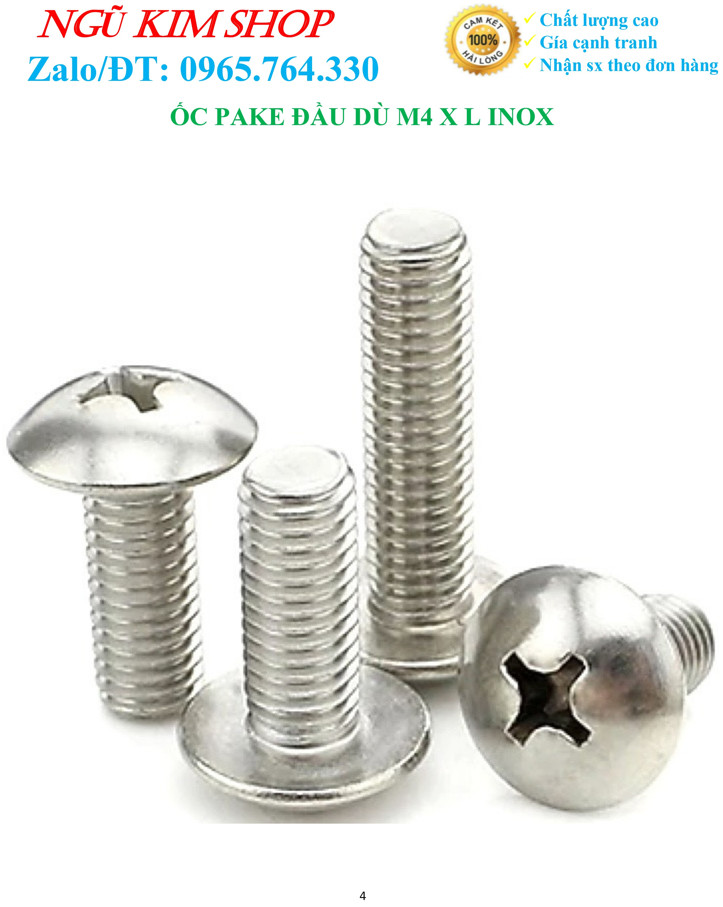 ỐC PAKE ĐẦU DÙ M4 x 6 INOX _ BỊCH 200 CON GIÁ THANH LÝ