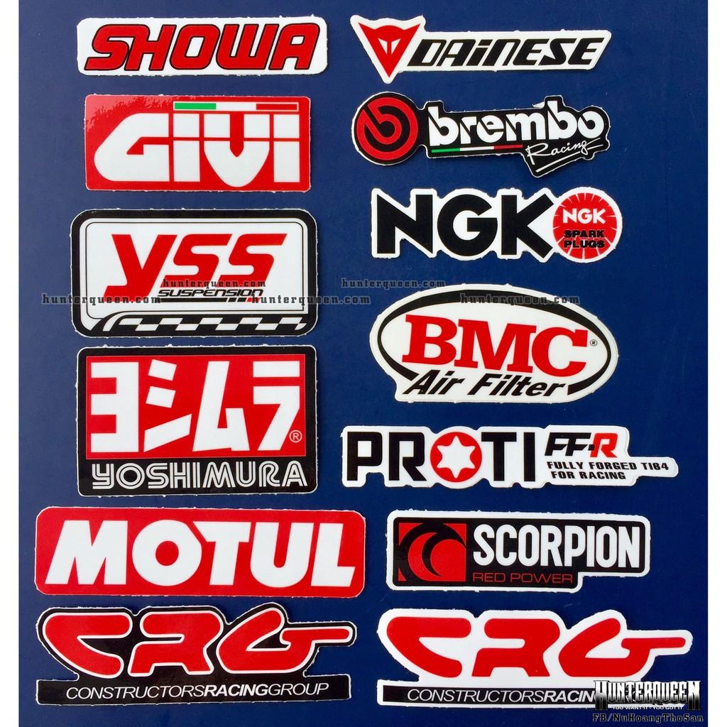 Bộ 13 logo đỏ trắng, decal dán xe máy, nón bảo hiểm.. Sticker chống nước, bền màu. Hình dán đẹp
