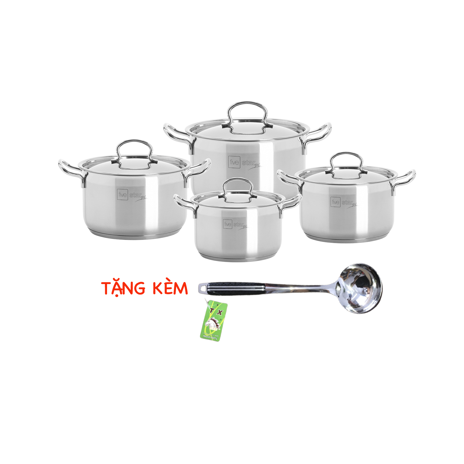 Bộ nồi Fivestar inox 304 bếp từ 3 đáy 4 món FS08-CV tặng bộ thau rổ- Hàng Chính hãng