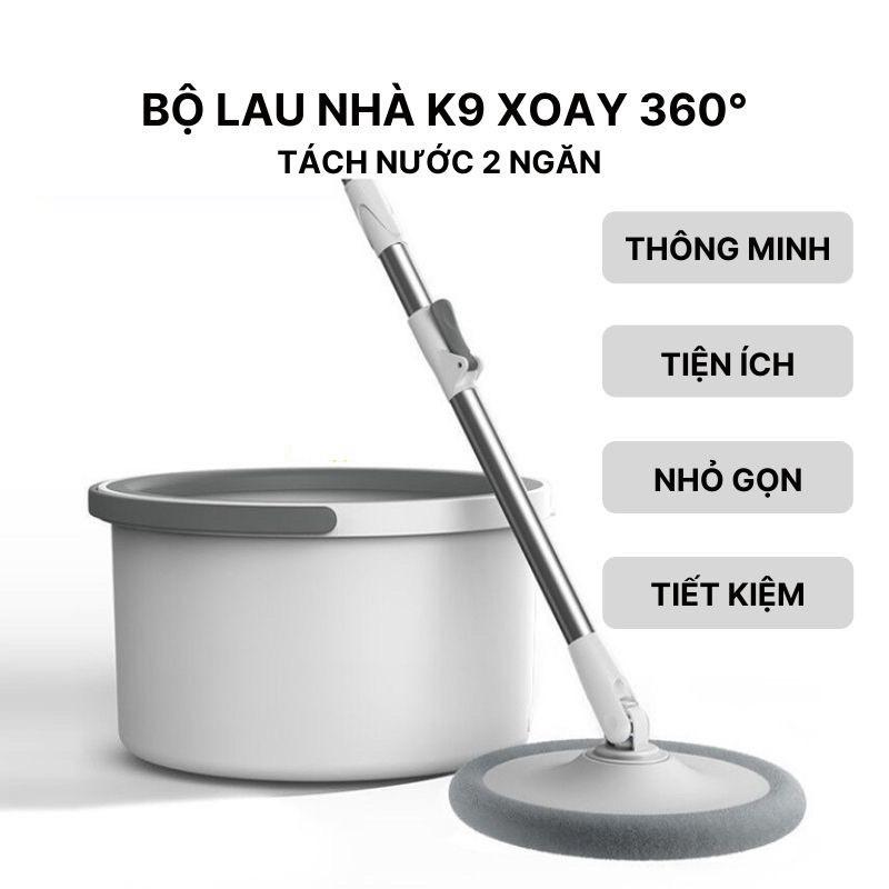 Bộ cây lau nhà tự vắt thông minh K9 chổi lau nhà tách nước bẩn 360 độ siêu sạch - Cây chổi lau nhà xoay 360 kèm thùng