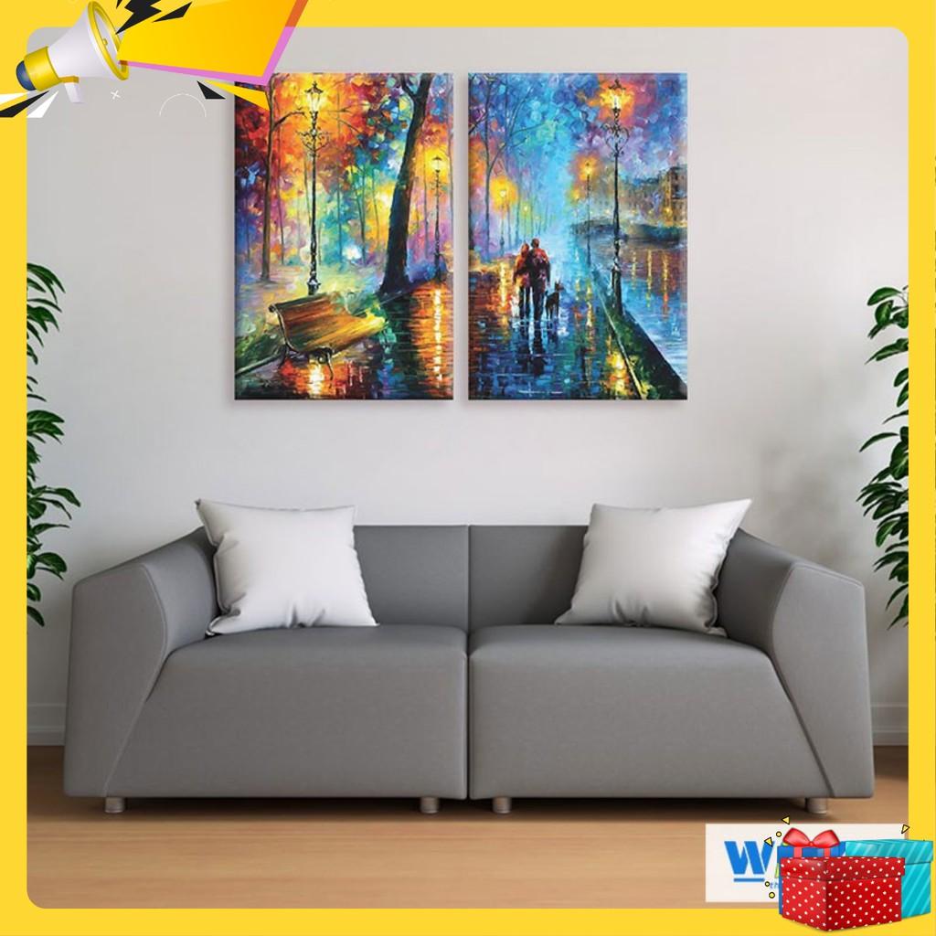 Bộ 2 tranh trang trí treo tường “Phố sau mưa” – W186