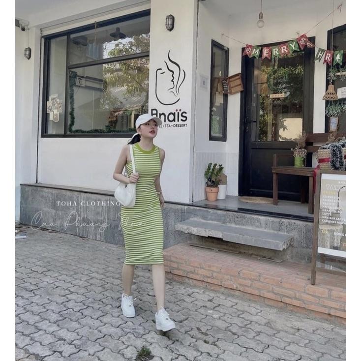 Đầm body ba lỗ sọc ngang