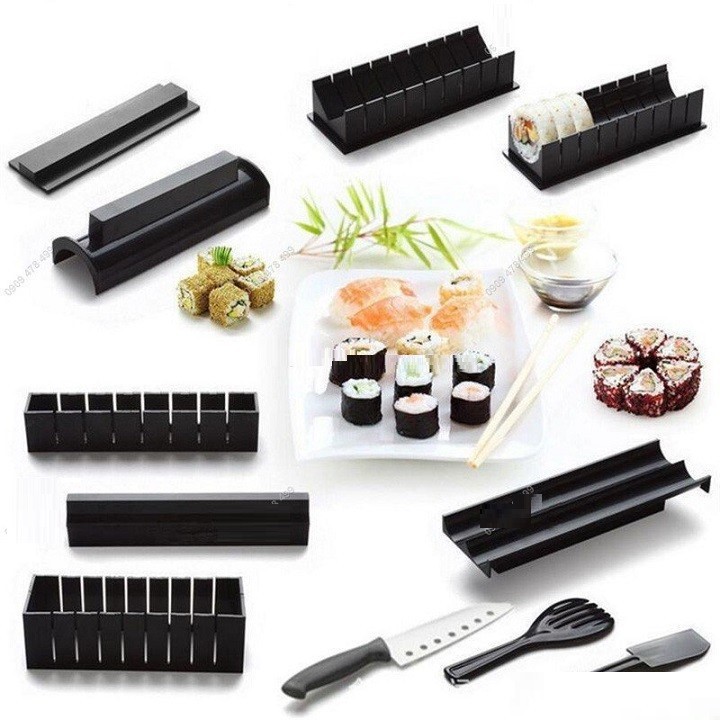 Bộ Khuôn Dụng Cụ Làm Sushi, Cơm Cuộn 10 Món Tiện Lợi, Nhanh Chóng