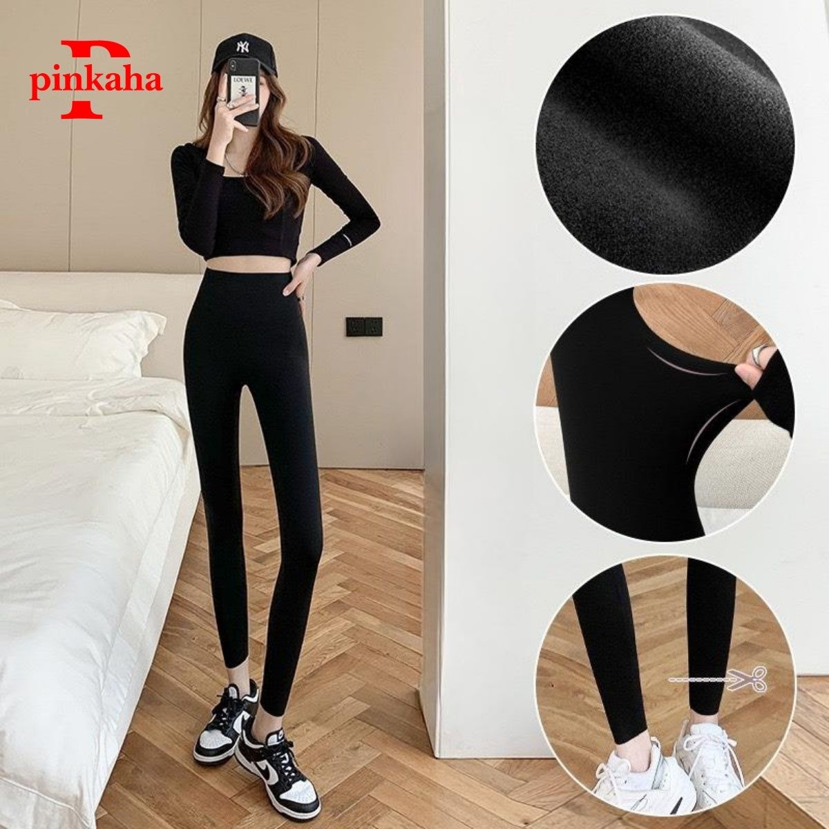 Quần Legging Nữ Dài Lót Nỉ Dày Dặn Mặc Lên Ôm Dáng Nâng Mông Lưng Siêu Cao Dấu Bụng PINKAHA Cao Cấp