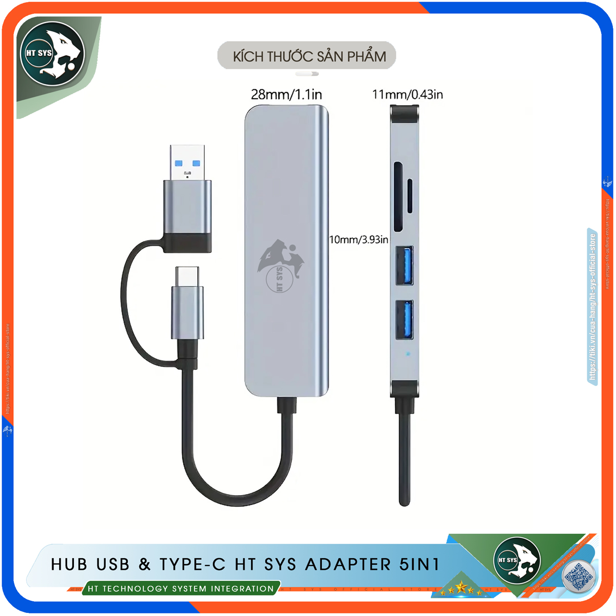 Hub Type C Và Hub USB HT SYS 5in1 To USB 3.0, SD, TF - Hàng Chính Hãng