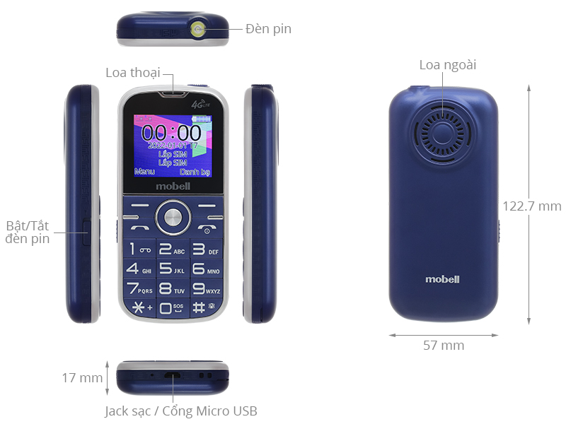 Điện thoại Mobell F209 4G ,Loa to, Phím lớn - Hàng chính hãng