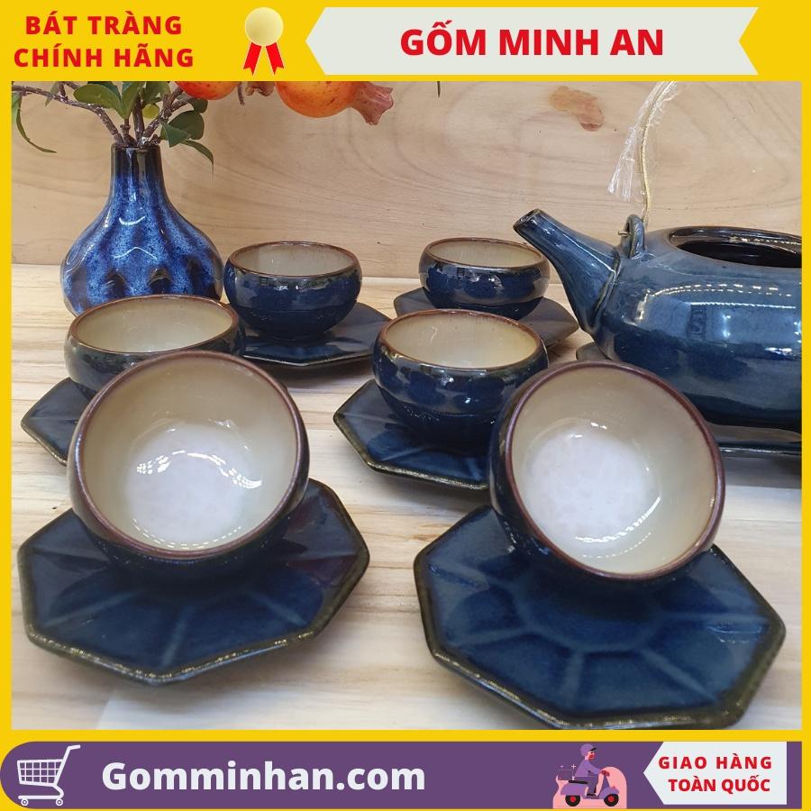 Bộ ấm trà Bát tràng men hỏa biến màu xanh, ấm chén sứ- Gốm Sứ Bát Tràng- Gốm Minh AN