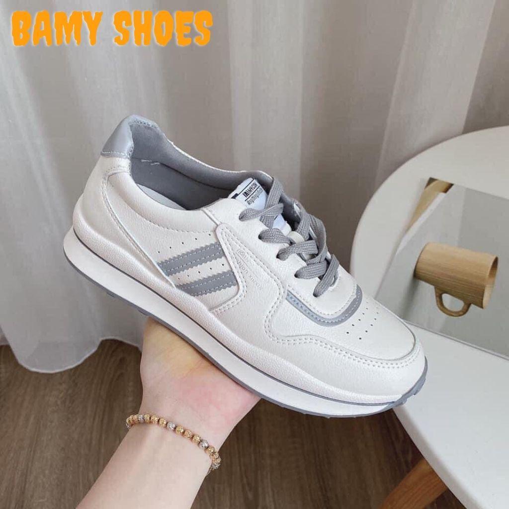 Giày Thể Thao Nữ Chạy Bộ Trắng Phản Quang phối 2 Sọc kẻ Siêu Nhẹ Kiểu Dáng Nhẹ Nhàng, Êm Chân