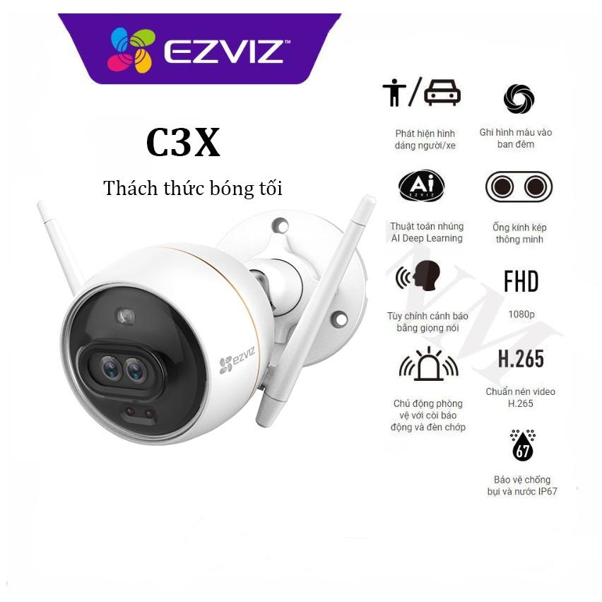 Camera Ip Wifi Ngoài Trời Tích Hợp Ai Ezviz C3X Full HD 1080P- Hỗ Trợ Báo Động - Hàng Chính Hãng