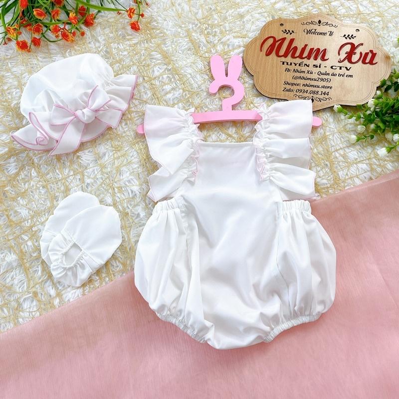 Body Trắng Viền Hồng Kèm Nón Và Giày Cho Bé sơ sinh - 12kg