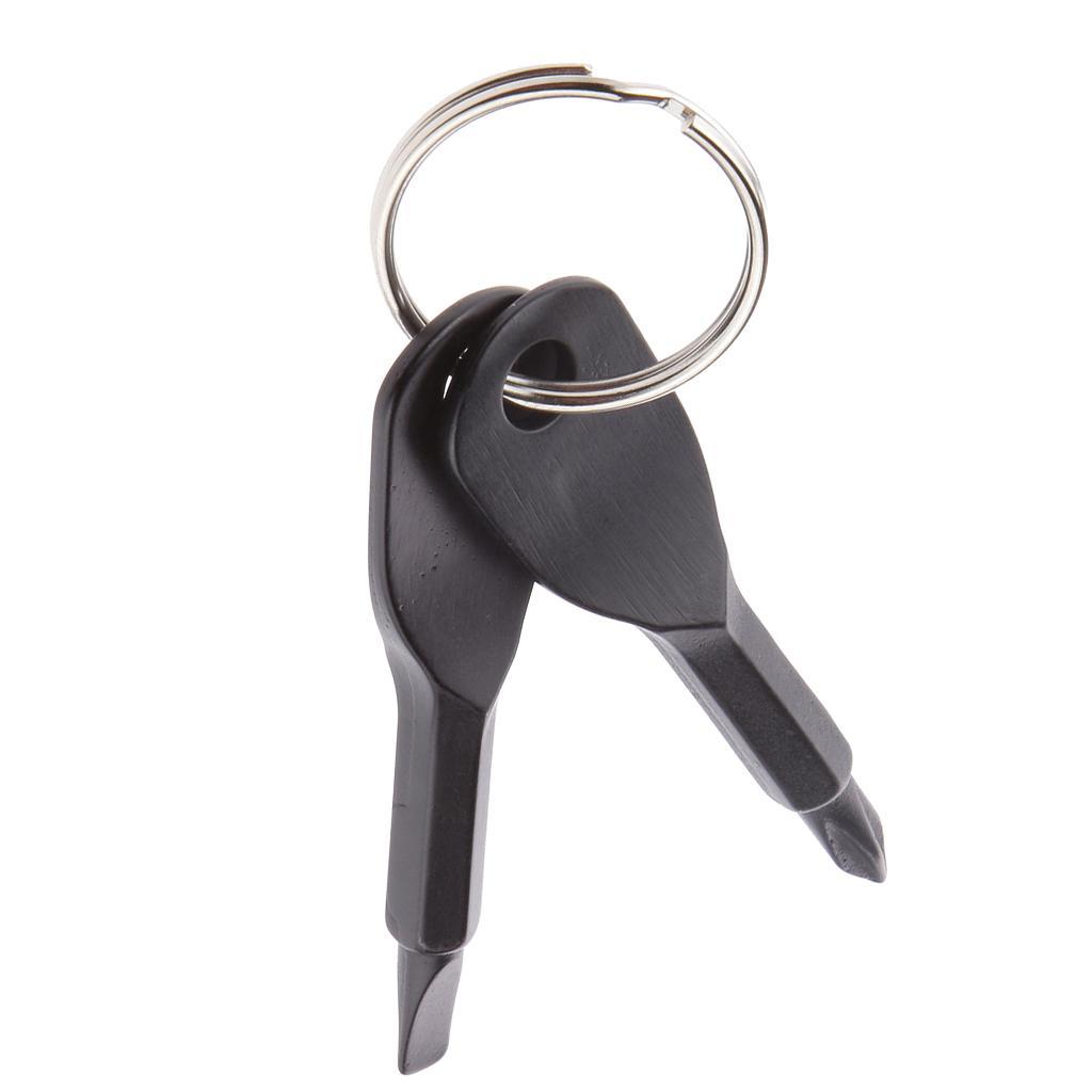 Black 2 Keys Stainless Steel Screwdriver Keychain Outdoor Sport Pocket Tool