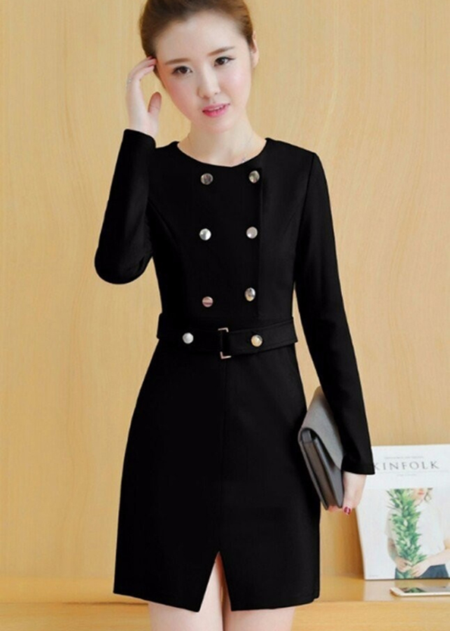 Đầm Nữ Ôm Phối Nút DON00446 - Đen