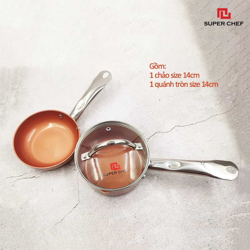 Bộ Chảo Nồi Nấu Cháo Cho Bé Super Chef Công Nghệ Ceramic An Toàn Sức Khỏe, Chống Dính Tốt, Siêu Bền Bỉ Không Bị Bong Tróc, Hạn Chế Trầy Xước Dùng Cho Bếp Gas, Hồng Ngoại