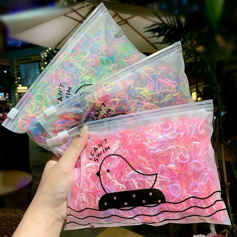 Bịch 1000 Dây Thun Cột Tóc Mini Nhiều Màu Kèm Túi Zip Dễ Thương