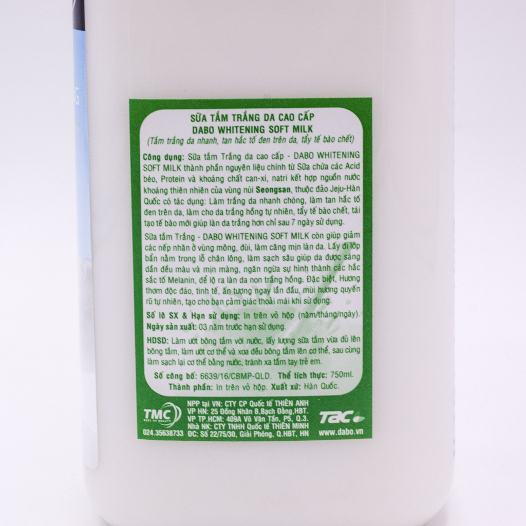 Sữa tắm trắng da Hàn Quốc tinh chất từ Sữa Dabo Whitening Soft Milk (750ml) – Hàng chính hãng