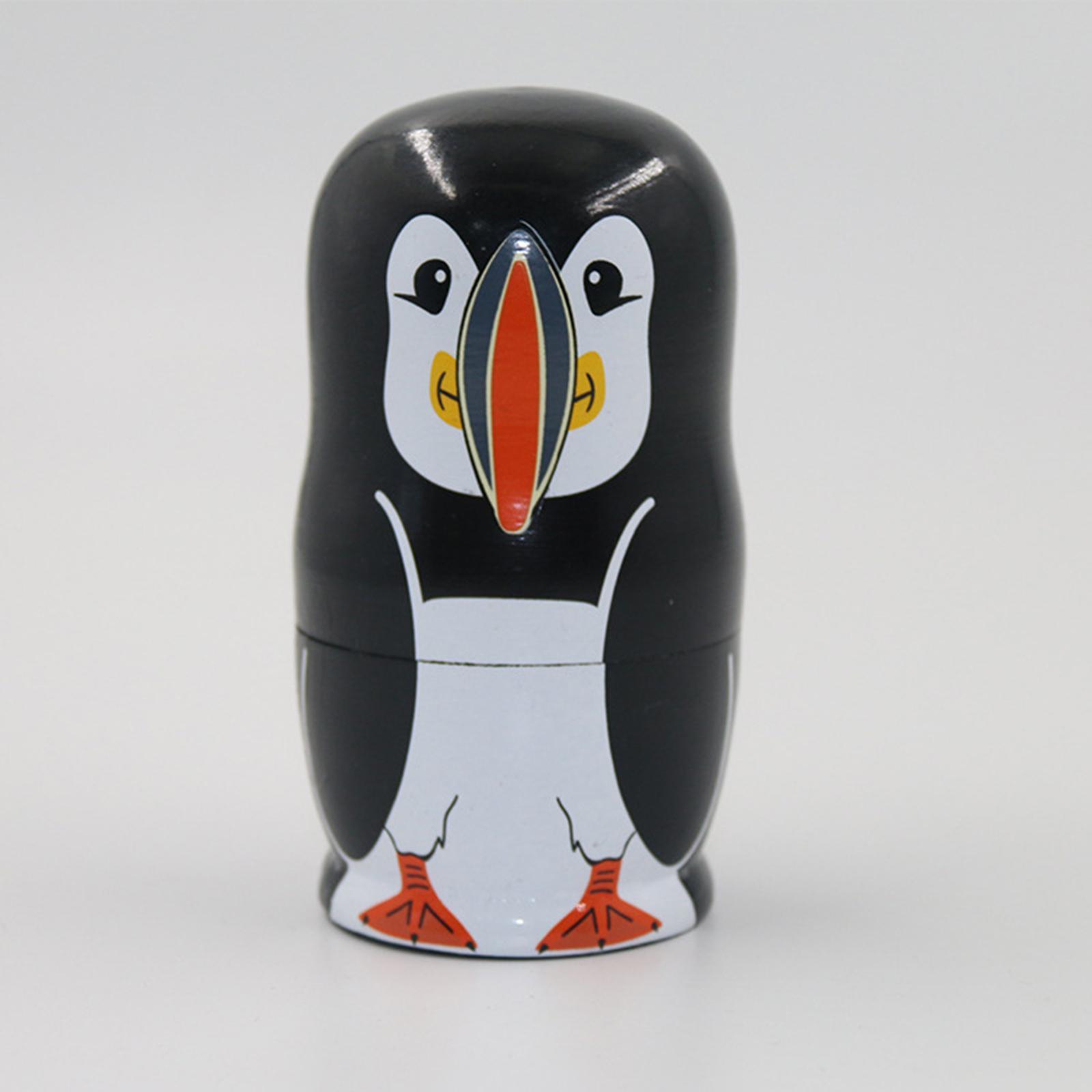 Cute Penguin Russian Nesting Dolls Matryoshka Stacking Toy 5 Pieces Colorful