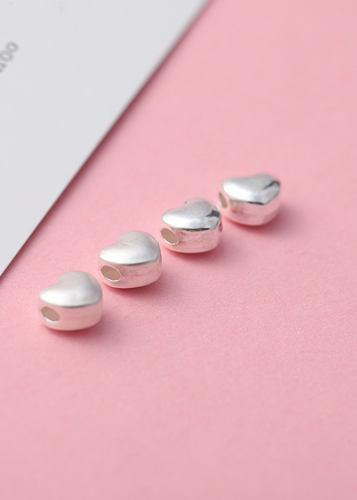 Combo 4 cái charm bạc trái tim xỏ ngang - Ngọc Quý Gemstones