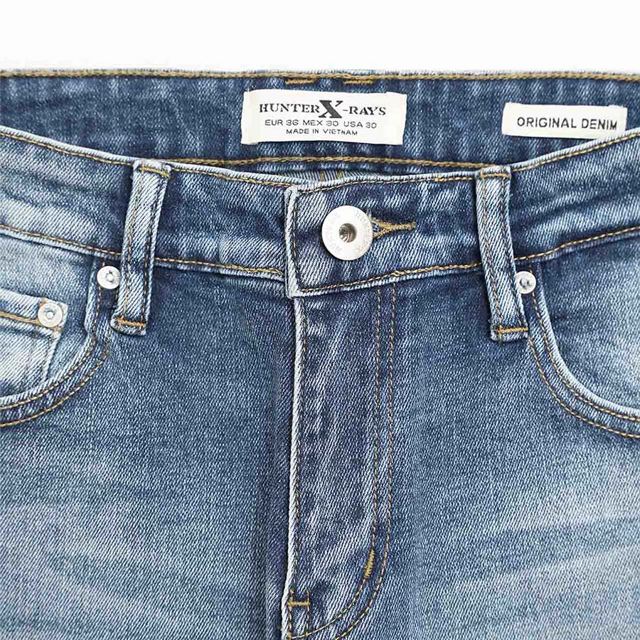 Quần Jeans Nam Cao Cấp HUNETR X-RAYS Form Slimfit Thun Màu Xanh Căn Bản D34