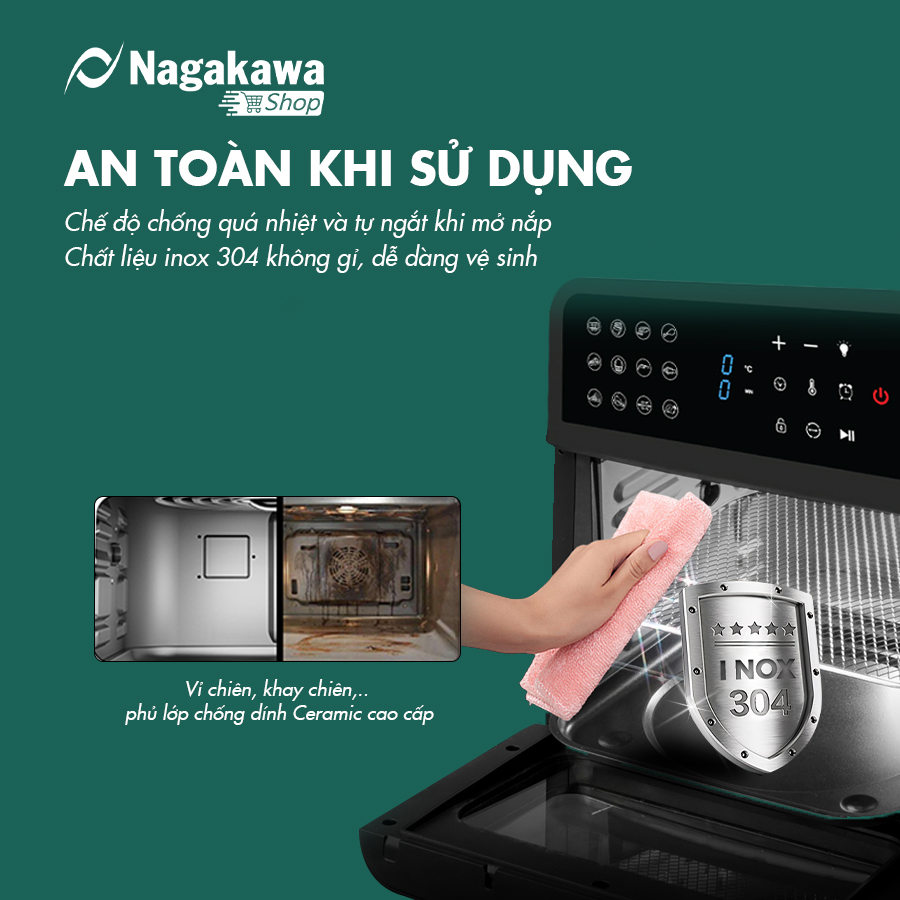 [Nhập CECAMP110KD1 giảm 110K] Nồi chiên không dầu Nagakawa NAG3307 (12L) - 12 chương trình nấu - Công nghệ Rapid Air 360 độ - Hàng chính hãng