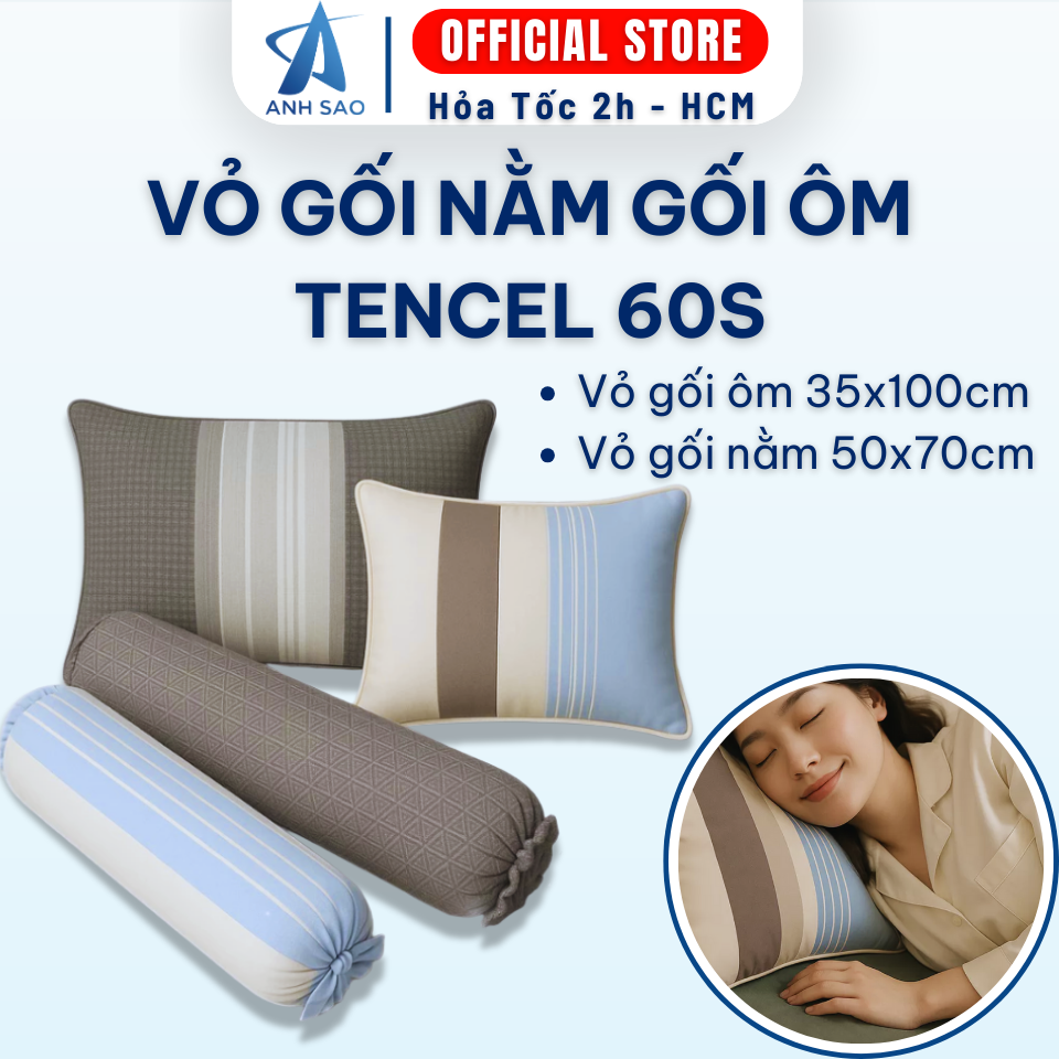 Vỏ Gối Nằm Gối Ôm Tencel 60s Emdream Cao Cấp 50x70cm Áo Gối Nằm Mát Mềm Mịn Bao Gối Đẹp Vỏ Gối Tencel Sang Trọng